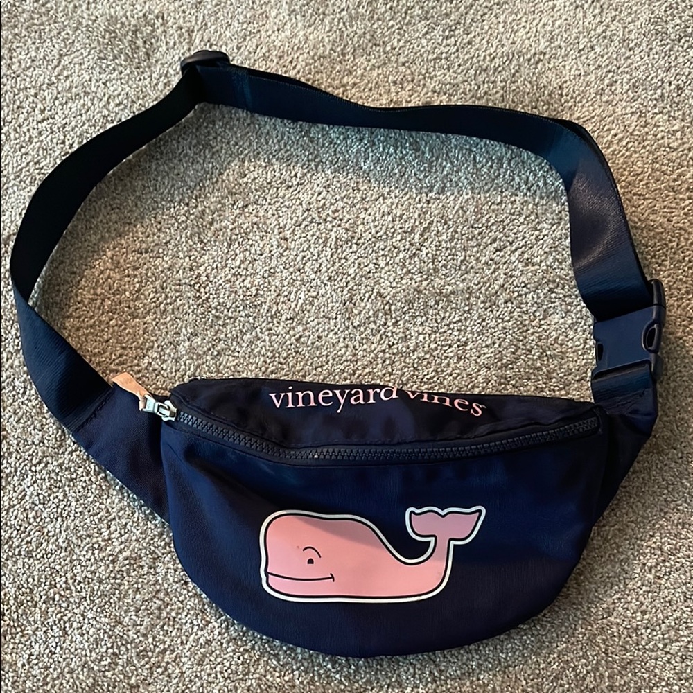 Vineyard Vines Dark Blue Belt Bag with Pink Whale